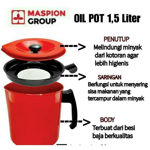 Tempat Minyak Goreng + Saringan Maspion 1,5 Liter / Oil Pot Tempat Minyak 1.5 liter - Maslon