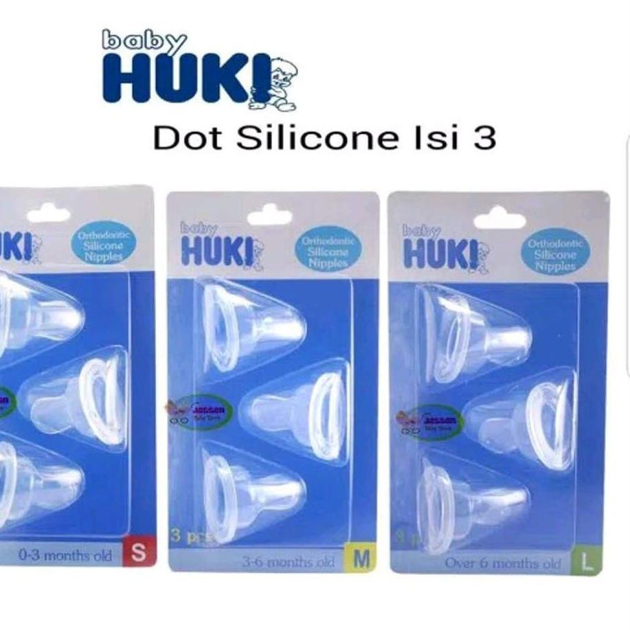 Baru  Dot Huki Dot Gepeng Orthodontic Silicone Nipple Isi 3 Pcs / Dot Bayi Gepeng HUKI / HUKI DOT BA