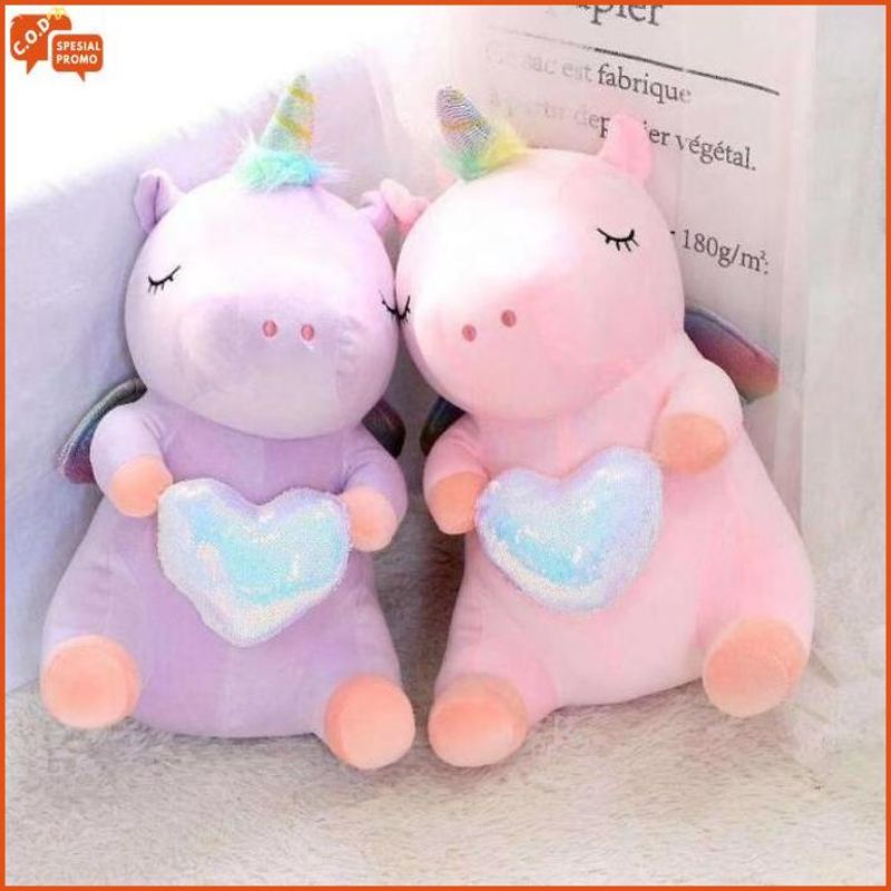 Boneka Unicorn Pegang Love Bahan Plush