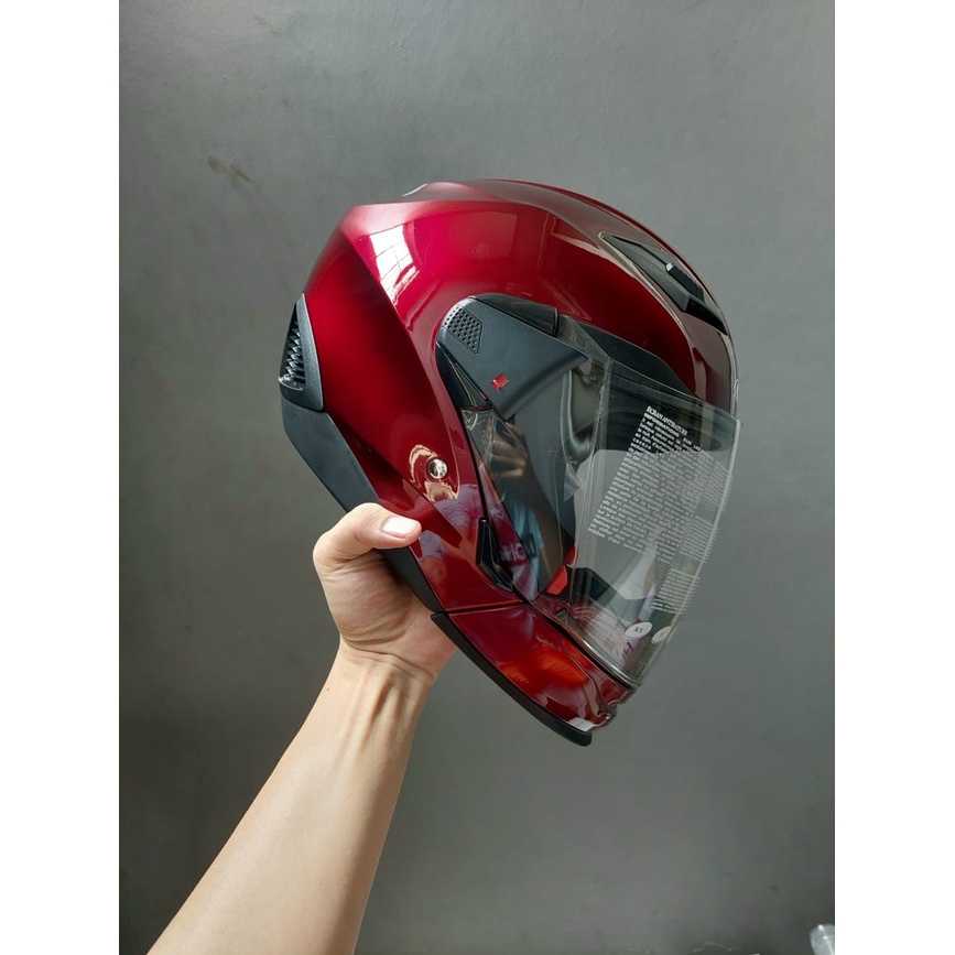 ZEUS ZS 611C WIN GLOSSY MODULAR CROSSOVER DOUBLE VISOR BISA HALF FACE DAN FULL FACE Merah Maroon Iro