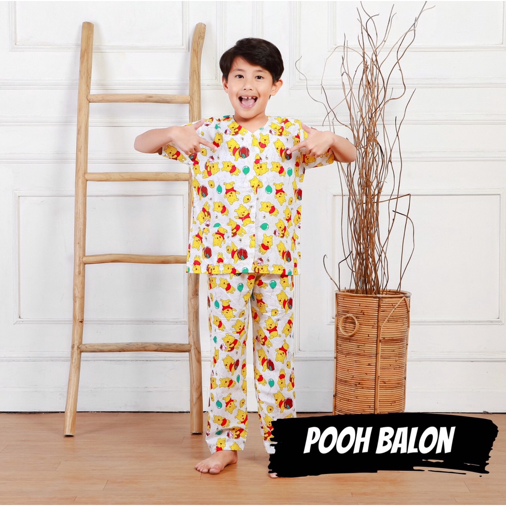 PAJAMAS KIDS / Piyama Laki Laki dan Perempuan Bahan Katun / Baju Tidur Anak Cewe Cowo Motif Kotak Kucing Pooh Balon Happy Bear Big Penguin Bunny Ballet Cloud Rocket Pony Sailor Plane Unicorn Koala Carrot Bee Dream Cat