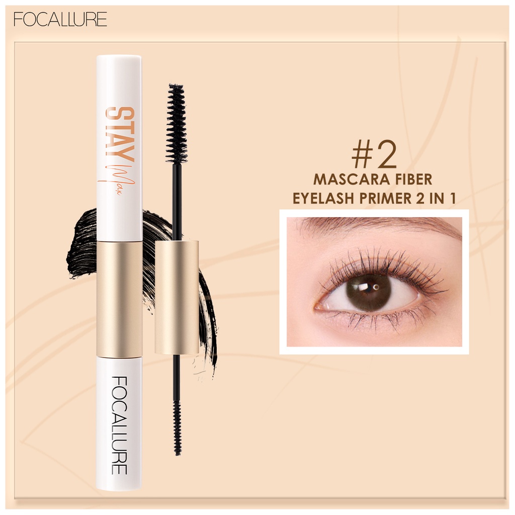 FOCALLURE FA160(2 In 1)Waterproof Maskara &amp; Eyeliner Fiber Eyelash Primer Untuk Mata Eyeliner Anti Air Dan Tahan Lama