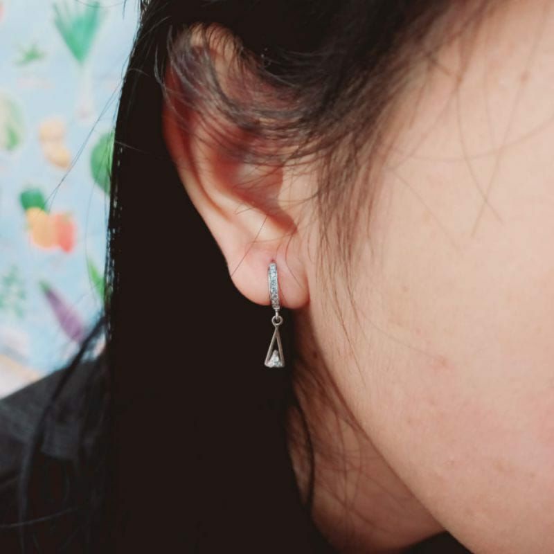 anting jepit donat listring 1brs mp + mainan segitiga 1mp silver925 / anting perak asli lapis mas