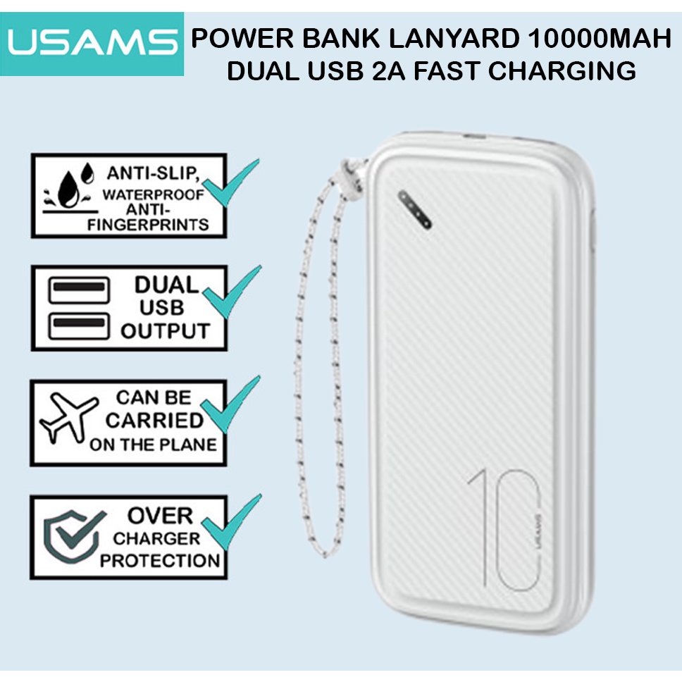 Usams Cd150 Powerbank Lanyard 10000mah Pb Dual Usb 2a Fast Charging Oppo Vivo
