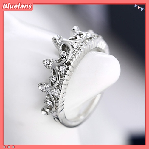 Cincin Jari Bentuk Mahkota Ratu Lapis Perak Aksen Berlian Imitasi Untuk Hadiah Natal Wanita