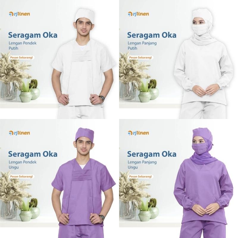 Baju Seragam OKA Perawat Suster Petugas Klinik Bidan Rumah Sakit Scrub Medis OK Lengan Pendek Panjang Unisex RJLINEN