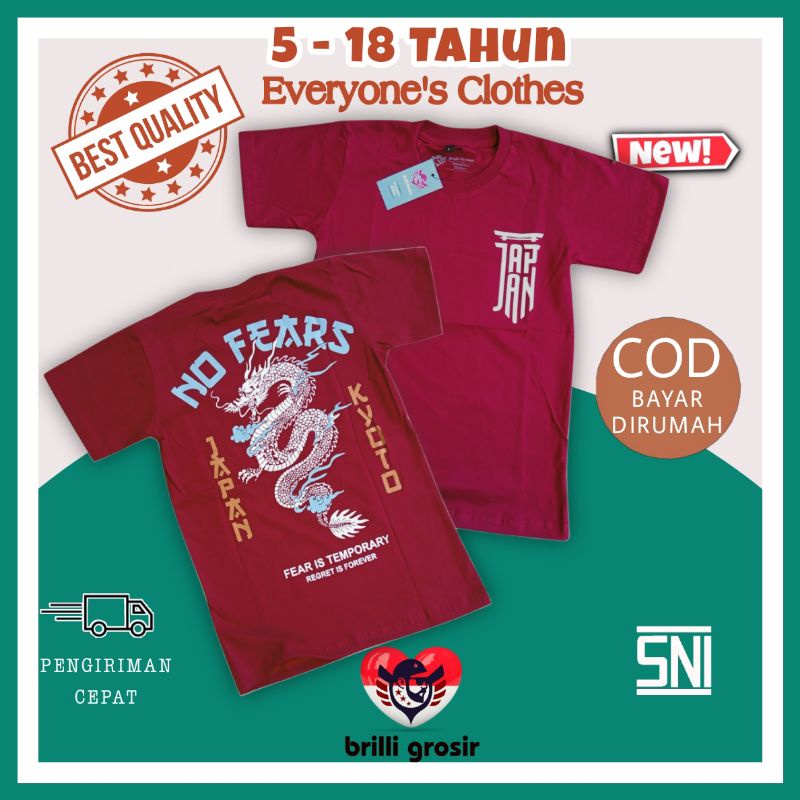 Baju Kaos T-shirt Atasan Oblong Distro Anak Tanggung cowok cewek motif gambar Samurai Naga anime Jep