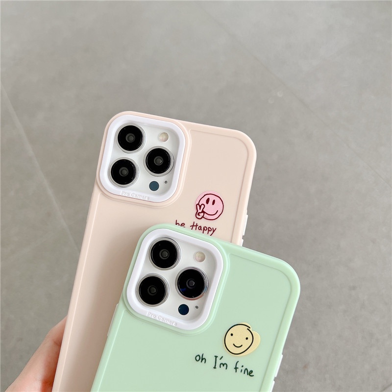 Soft Case Bahan Silikon TPU Warna Permen Desain Kartun Smiling Face Untuk IPhone 14 13 12 11 Pro Max