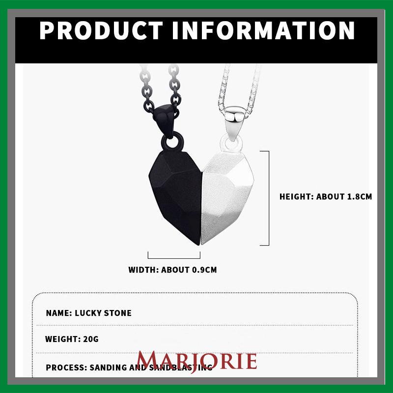 2 Pcs/set Fashion Couple Kalung Magnet Hati Liontin Kalung Batu Harapan Sederhana Hitam Dan Putih S-MJD