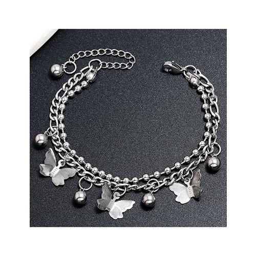 LRC Gelang Tangan Fashion Silver Stainless Steel Butterfly Bell Multilayer A63656