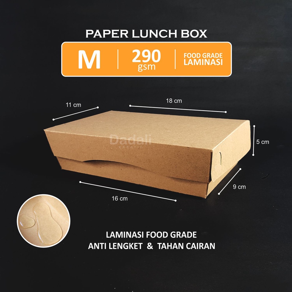 Lunch Box Kotak Makan M Laminasi Tebal 290 gsm Paper Kraft Coklat Food Grade