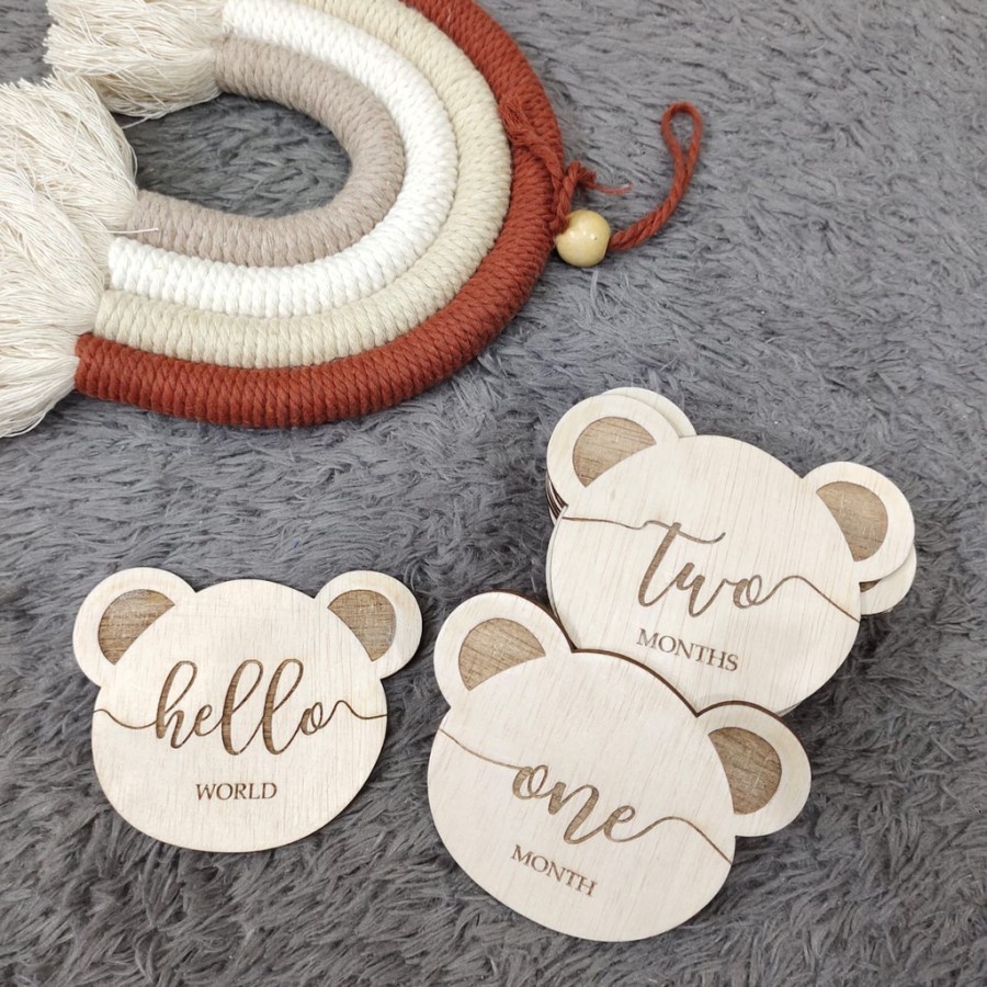 Baby Milestone Plywood Set Motif Teddy |Properti Fotografi Newborn