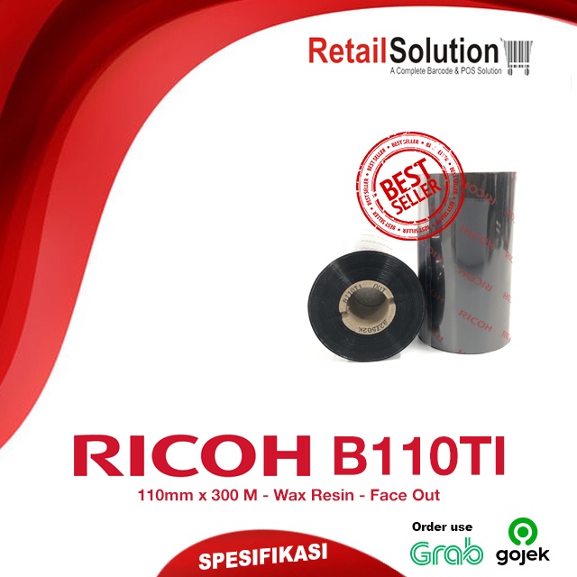 Ribbon Printer Barcode Label - Ricoh B110TI Wax Resin 110mm x 300M / 110x300 M