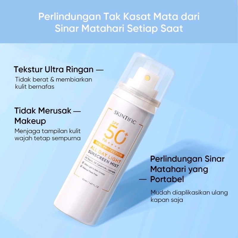 Skintific All Day Light Sunscreen Mist SPF50 PA+++