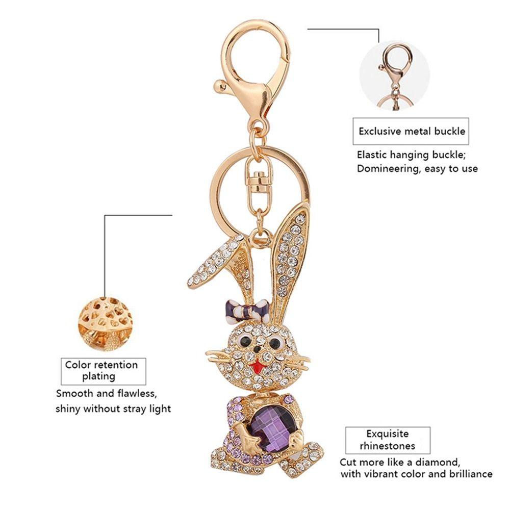 Lanfy Berlian Imitasi Kelinci Gantungan Kunci Kreatif Ornamen Kepribadian Gantungan Kunci Mobil Hadiah Mainan Anak Logam2023Tahun Kelinci Rabbit Year Gift Crystal Key Lanyard