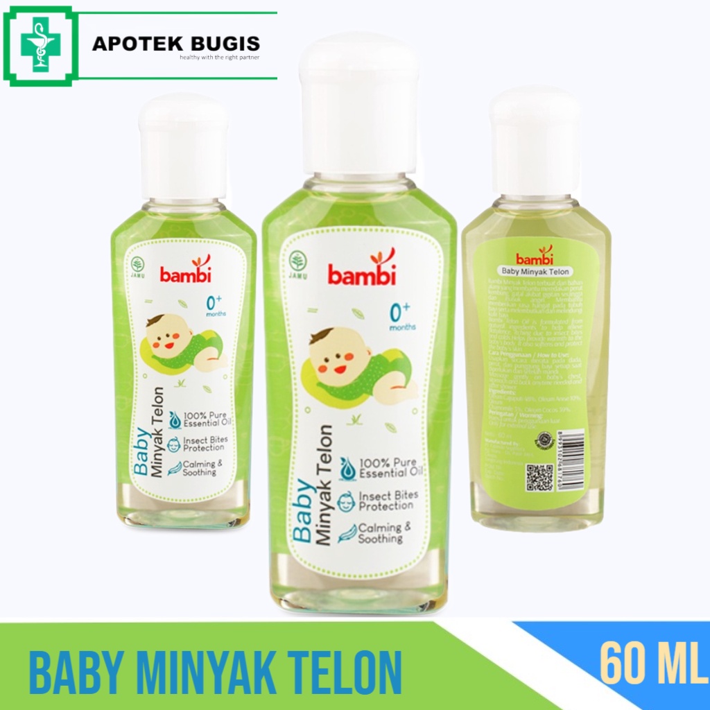 Bambi Baby Minyak Telon 60ml 0+ | Minyak Telon kulit Normal - Sensitif | Menghangatkan Tubuh, Meredakan gejala kembung pada anak