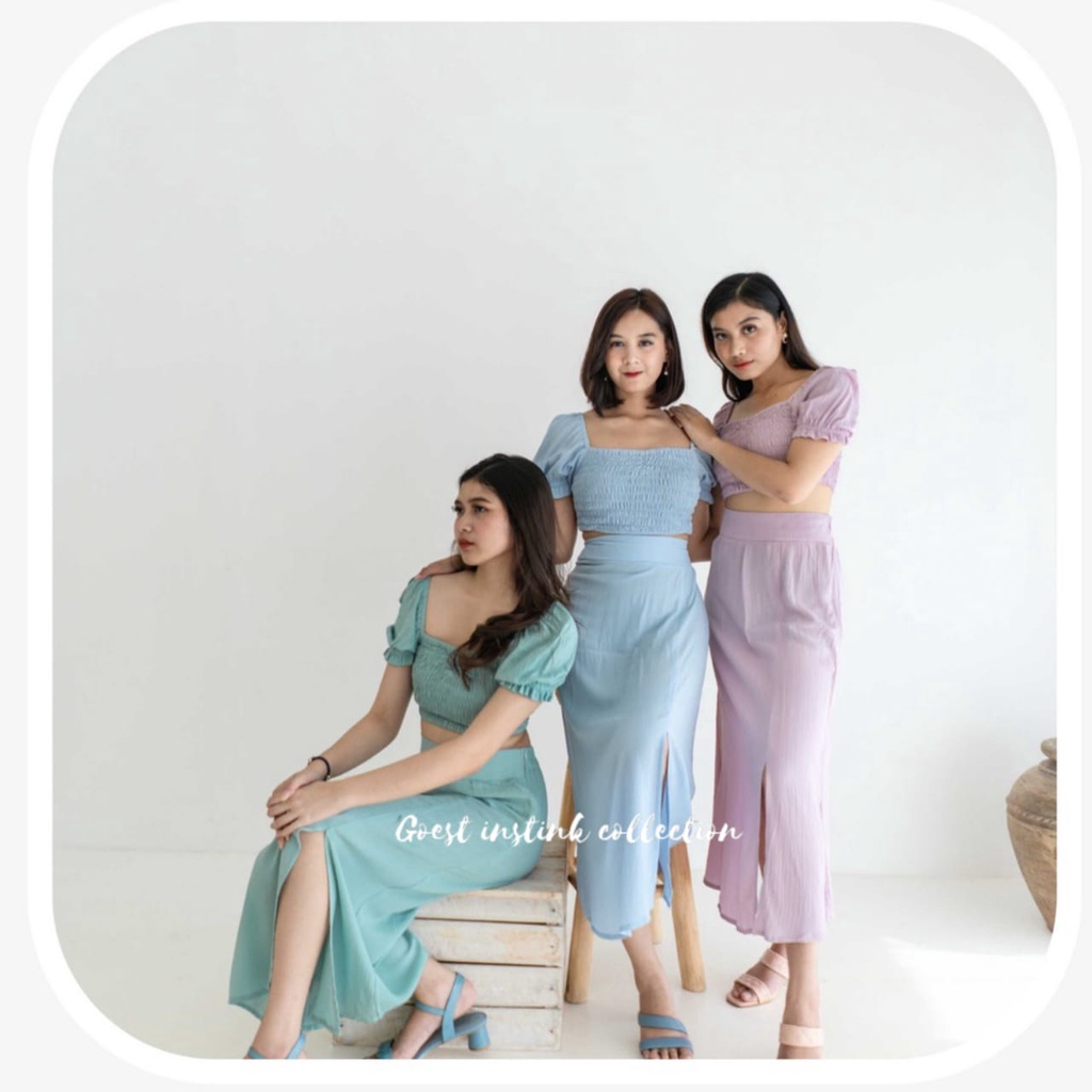 Baju Setelan Wanita Mauren Set Crop Top And Skrit STL Size Jumbo