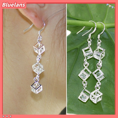 Anting Menjuntai Liontin Bentuk Kubus Lapis Perak Untuk Perhiasan Wanita