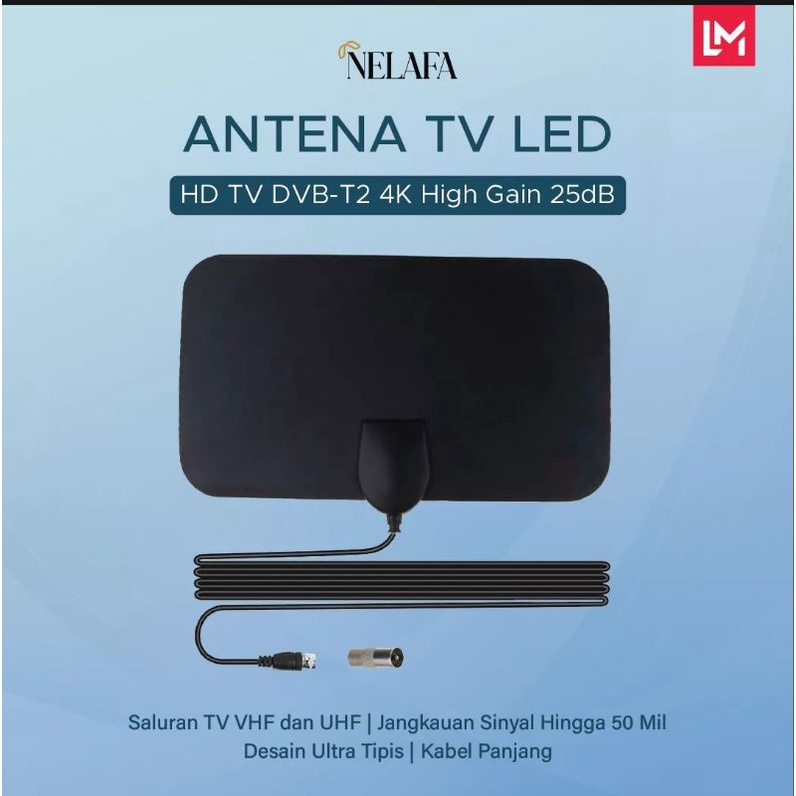 Antena TV Digital Indor Super Jernih HD TV DVB-T2 4K High Gain 25 Db