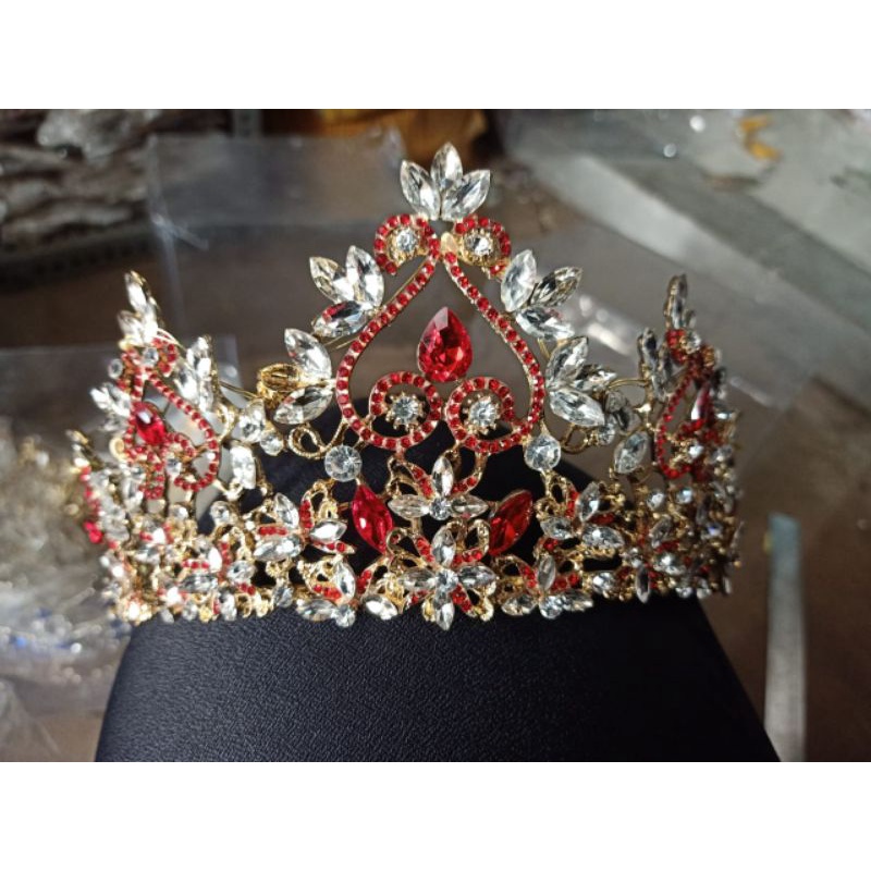 MAHKOTA PENGANTIN MAHKOTA  BESAR DASAR GOL WARNA MERAH