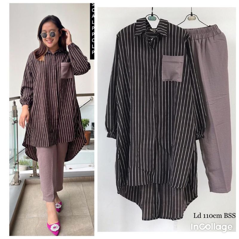 Setelan Celana+Long Tunik Matt Katun import