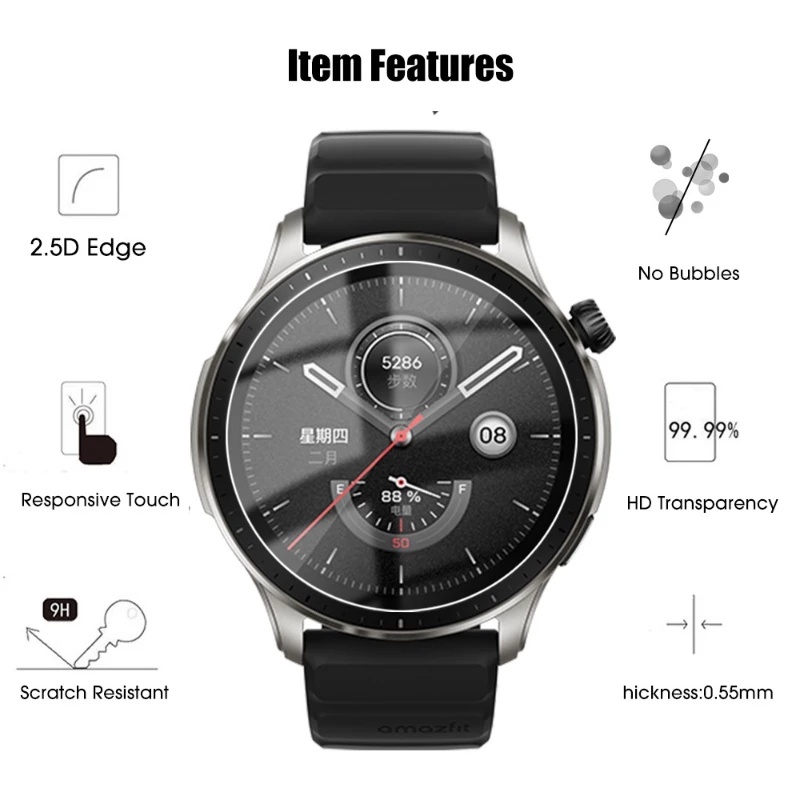 Pelindung Layar Tempered Glass Anti Gores Untuk Smartwatch Amazfit GTR 4 / HD GTR4