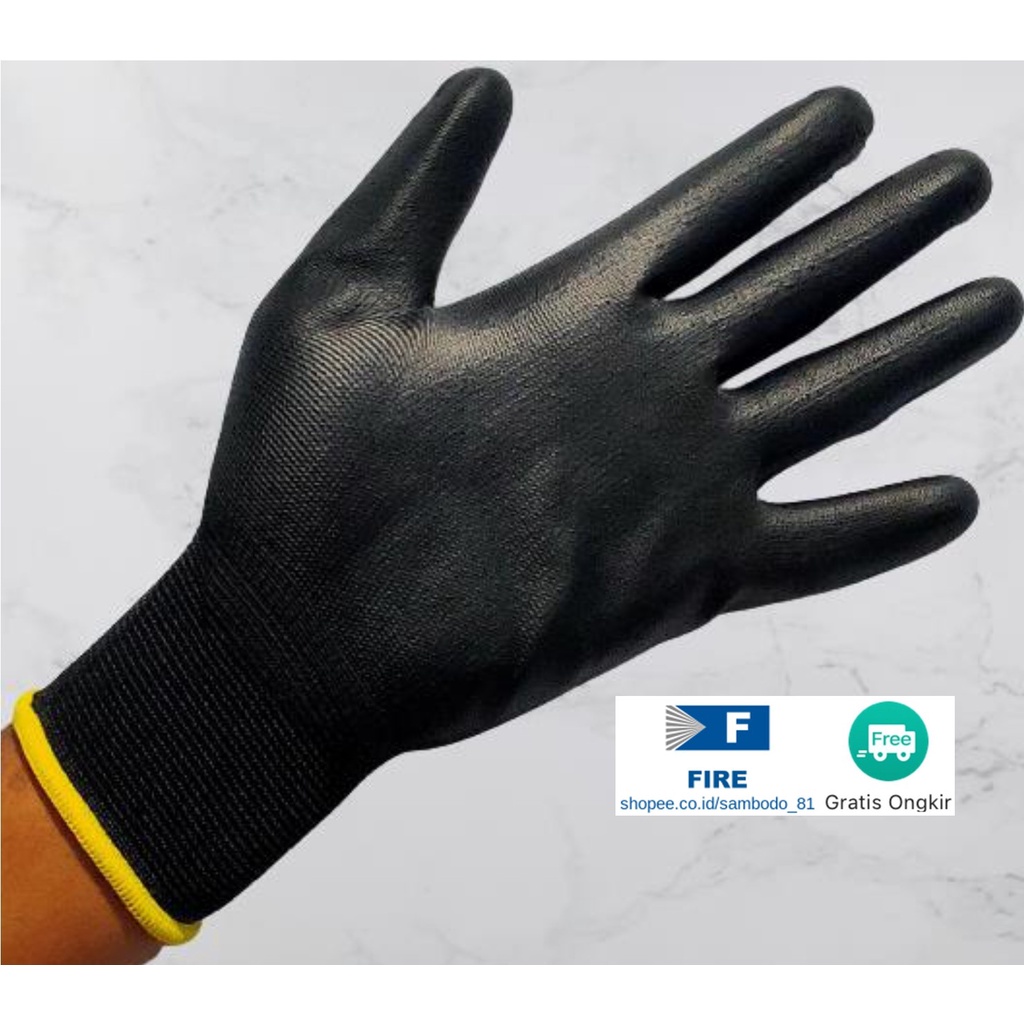 Sarung Tangan Safety Gloves Security Dilapisi Karet Industri Pabrik Uci Safety Motor Bengkel otomotif Bagunan Coating Karet Pengaman kerja Packing PU Statis Multitask Karet Palm Fit