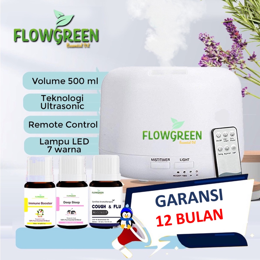 Diffuser Aromaterapi 500ml FREE 3 Essential Oil By Flowgreen Essential