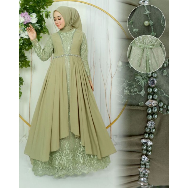 GAMIS DIANA // BAHAN TILLE BORDIR MUTIARA MIX CERUTY PLUS PAYET // By Jannah