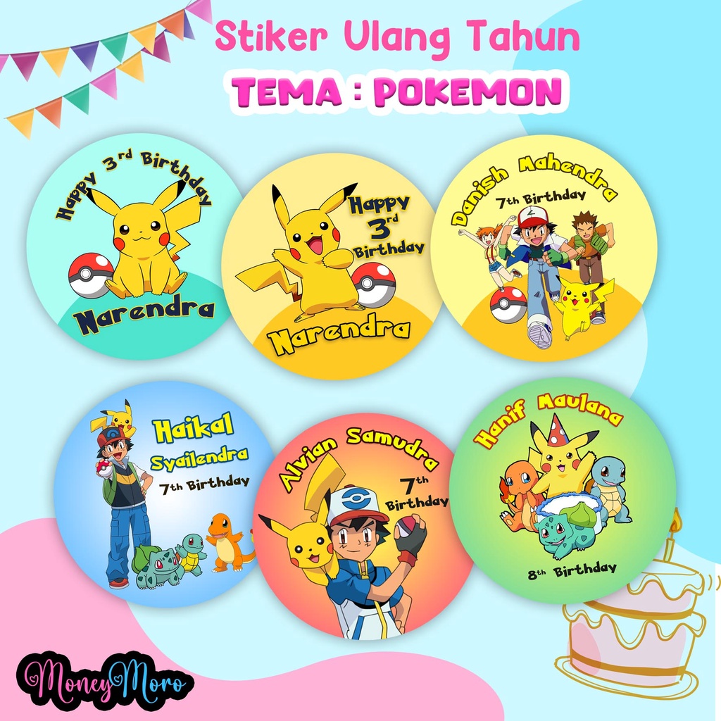 

MoneyMoro Stiker Bulat Custom Pokemon / Label Ulang Tahun Custom / Stiker Label Ultah Birthday
