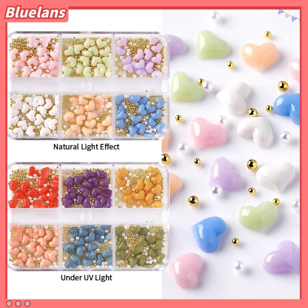 (In Stock) Kacamata Hitam Lensa Warna Warni ♡Set Manik-Manik Mini Bentuk Hati Bunga 3D Untuk Dekorasi Nail Art