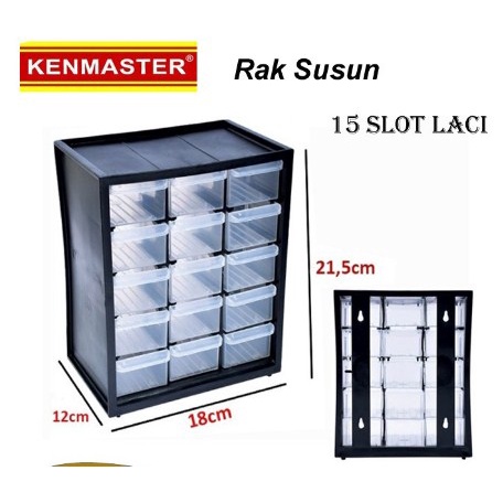 Kenmaster Organizer Rak Susun Drawer 15 Slot Kotak Spare Part Komponen