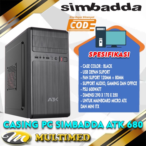 Casing Komputer PC Simbadda ATK 680 / ATK 685 Include Power Supply 600Watt