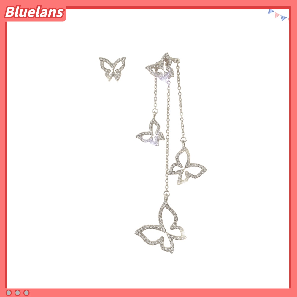 Anting Rantai Panjang Bentuk Kupu-Kupu Dan Hati Aksen Berlian Imitasi Untuk Wanita