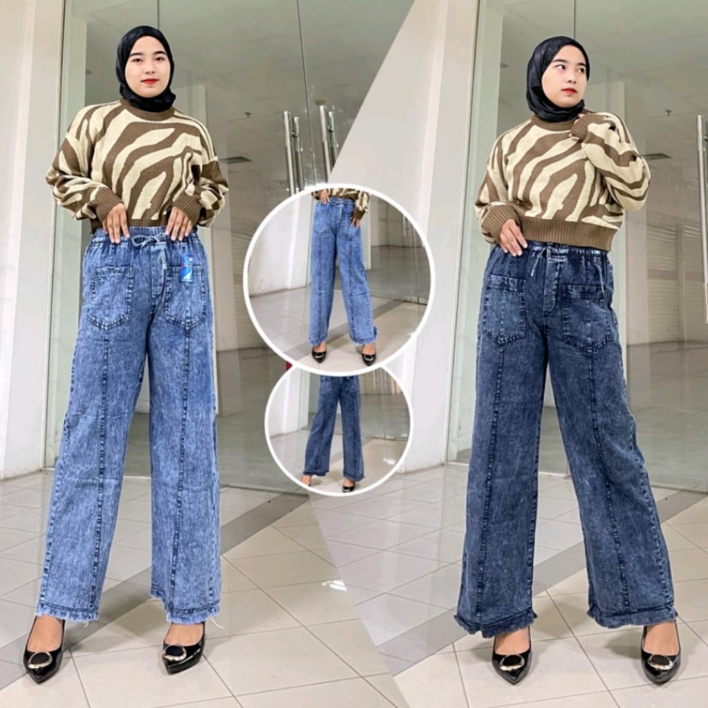 Kulot Jeans KAMEN RAWIS / Kulot Jeans Wanita Pinggang Karet / TONNI DJAYA