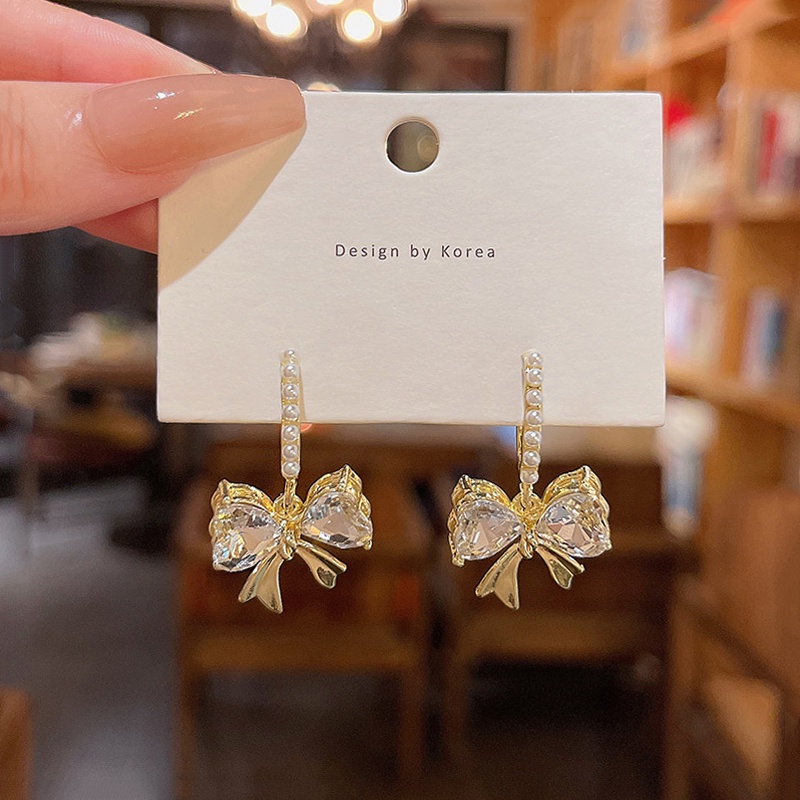 Anting Tusuk Sterling silver 925 Desain Pita Hias Berlian Imitasi Mewah Untuk Wanita
