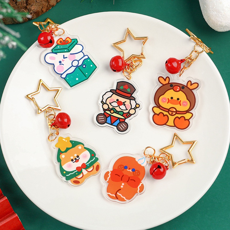 1pc Gantungan Kunci Desain Kartun Gingerbread Man Santa Claus Snowman Bahan Akrilik Untuk Natal