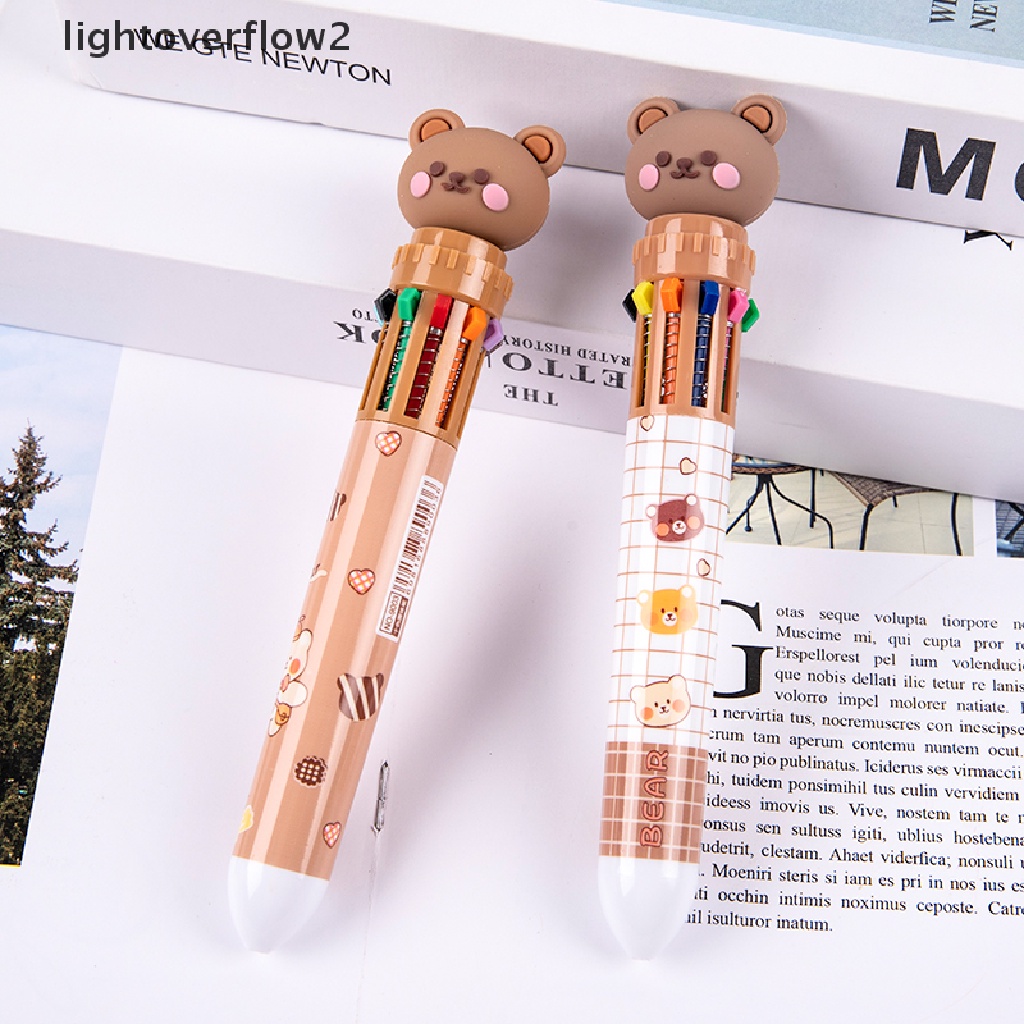(lightoverflow2) Pulpen 10 Warna Dengan Hiasan Kartun Beruang Untuk Sekolah / Kantor