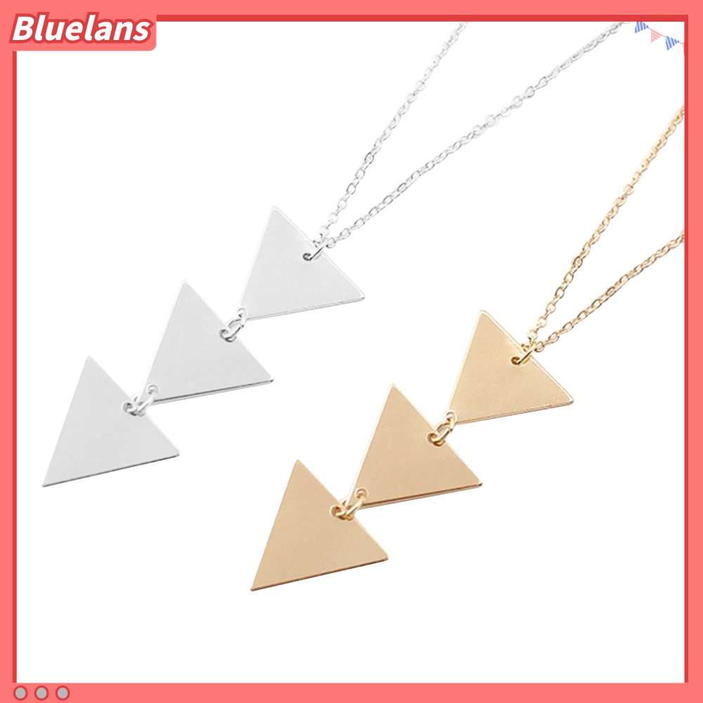 Bluelans Kalung Rantai Panjang Dengan Liontin Segitiga Geometris Untuk Wanita