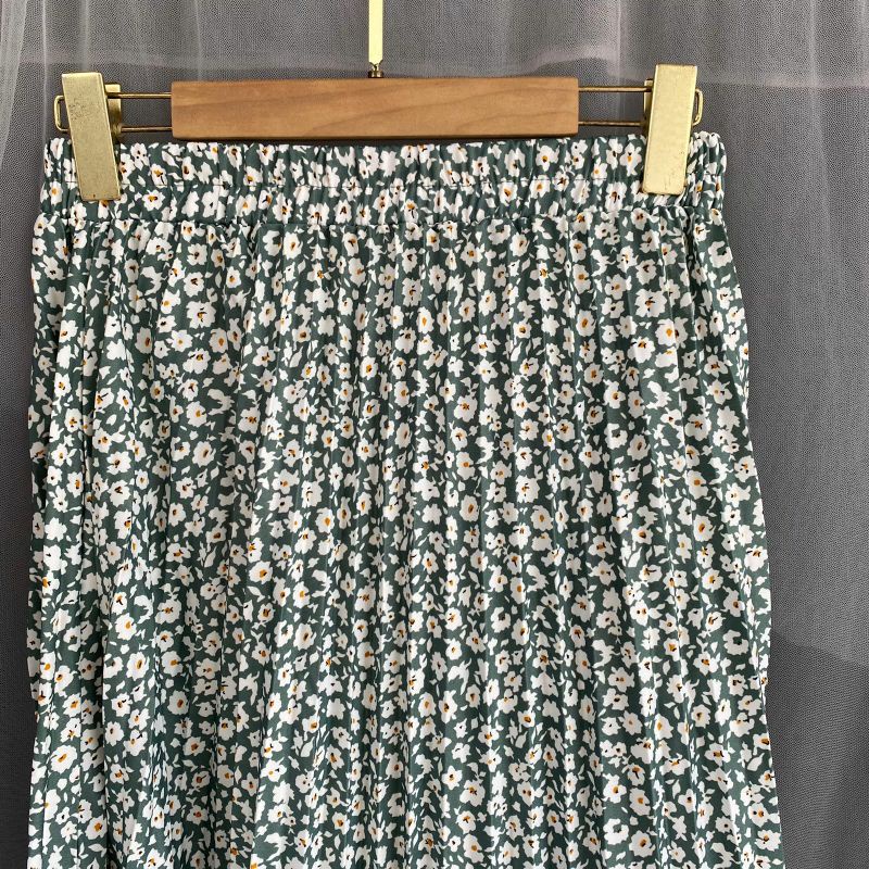 Rok plisket motif bunga/rok midi wanita