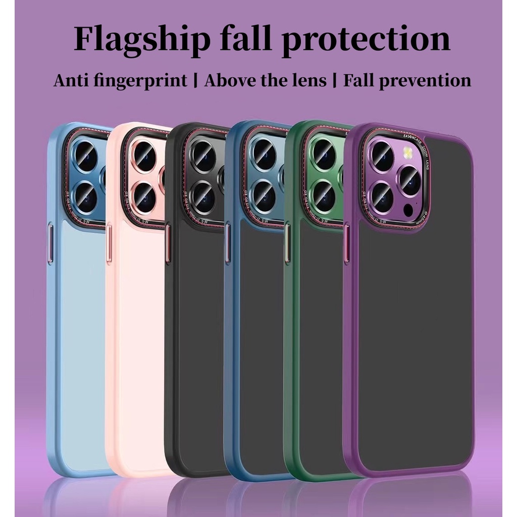 CASE For iPhone 14 Pro Max Matte High Quality Anti-Fingerprint For Case iPhone 14 13 12 Pro Max Hard Shell Metal Camera large hole + Metal Button Dark purple, dark green, dark blue, pink, black, light blue Case Phone