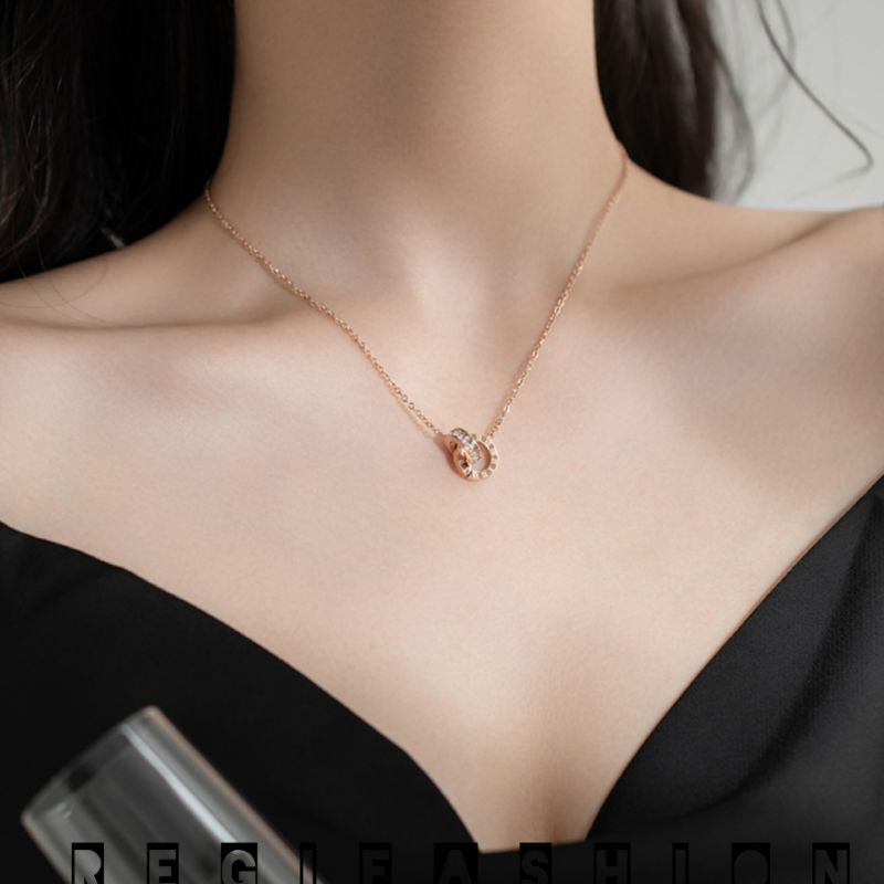 { PROMO } Kalung Titanium Wanita asli Liontin Ring Doble Kalung Wanita Anti Karat Tidak Luntur