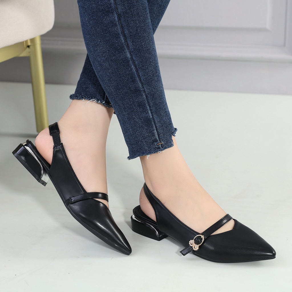 JISO RYONA SANDRA-37 Sepatu Wanita Hak Chunky Model Slingback 4cm Import