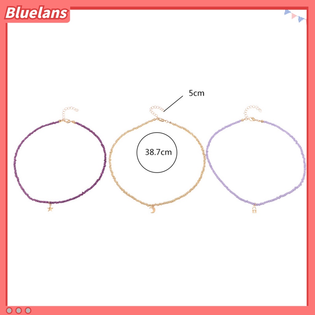 3pcs / Set Kalung Choker Handmade Liontin Bulan Bintang Warna-Warni Ramah Kulit Untuk Harian