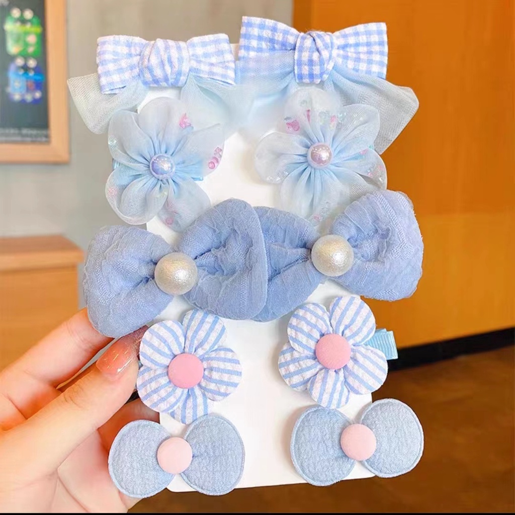 (Hello Girl)F163 10pcs/Set Jepitan Rambugt Anak PerempuanJepitan Motif Pita Bunga Gaya Korea Import