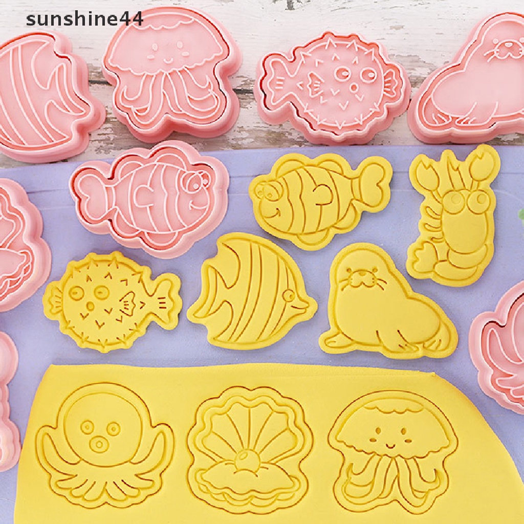 Sunshine 8Pcs / Set Cetakan Kue / Biskuit Bentuk Binatang Laut 3D