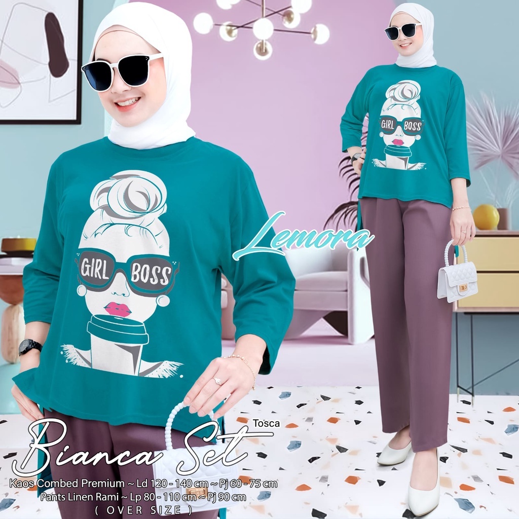 BIANCA ONESET SETELAN WANITA BLOUSE ATASAN WANITA BAHAN KAOS JUMBO