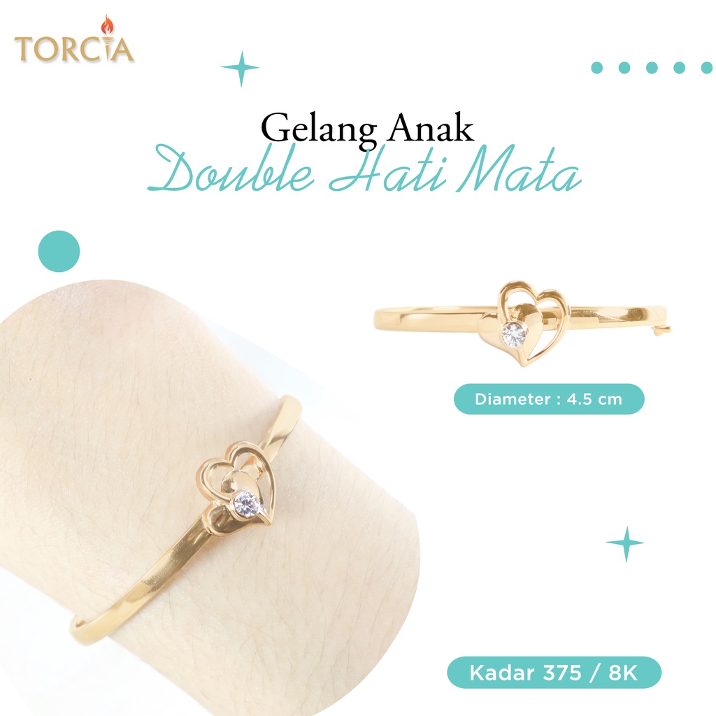 Gelang Bayi dan Anak Emas Asli Double Hati Mata Kadar 375 Torcia