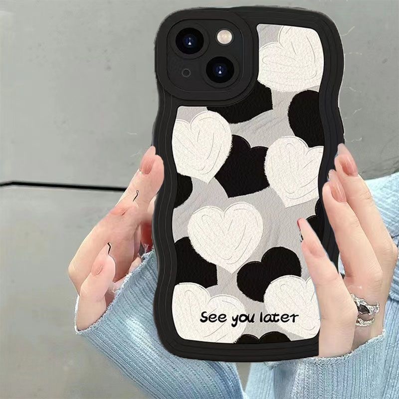 Case Motif Hati Warna Hitam Dan Putih Untuk IPhone 12 13 14 11 Pro Max X Xs Max Xr Zxczx