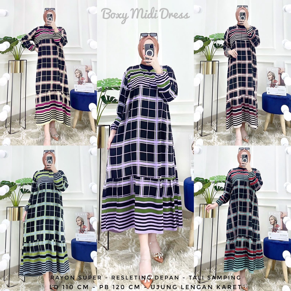 Gamis Wanita Terbaru Bahan Rayon Midi Dress Muslim Lebaran Resleting Depan